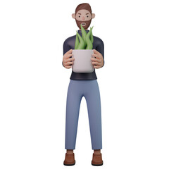 man holding a potted plant