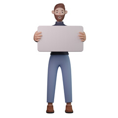 Man holding blank board 3d character