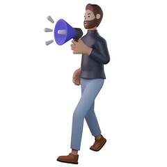 Businessman holding megaphone 3d character
