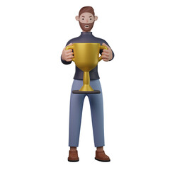 Man holding trophy 3d