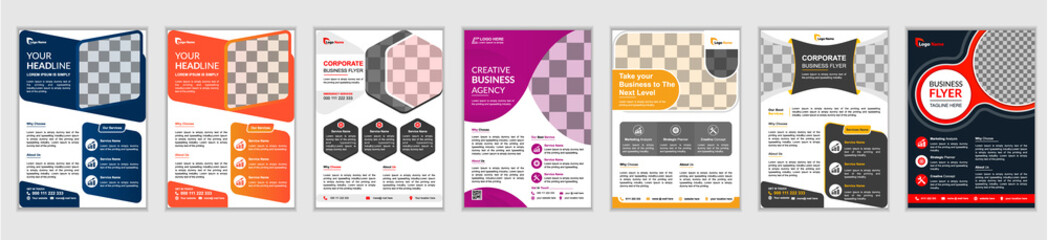 Corporate Business Flyer poster brochure template with blue, orange, and yellow color design layout or marketing, business proposal, promotion, publication, cover page. new digital marketing flyer set