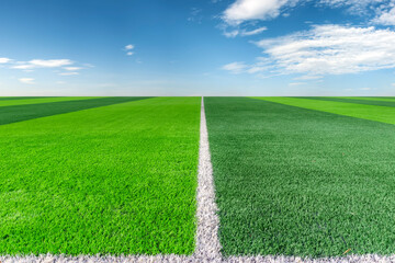 Obraz premium White stripe on the green soccer field