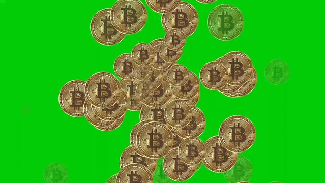 Golden bitcoin animation on a green background