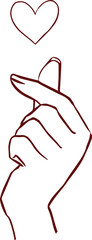 手書きの指ハートのアイコン線画2