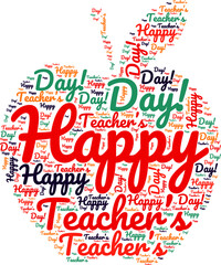 Happy Teachers Day Vector Lettering On Apple Shape