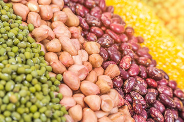 Autumn harvest of grain grain, full screen of whole grains.