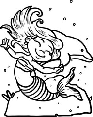 Mermaid coloring book page for kids line art vector blank printable design for children to fill in