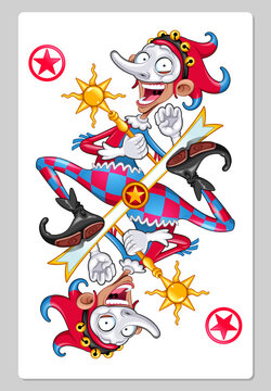 Cartoon Joker for playing cards. Vector illustration. 
