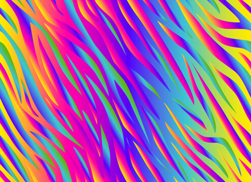 Zebra rainbow abstract seamless pattern. Colorful stripes, repeating background. Vector printing for fabrics, posters, banners. 