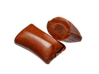 Chocolate praline with calamel isolated on white