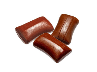 Chocolate praline with calamel isolated on white