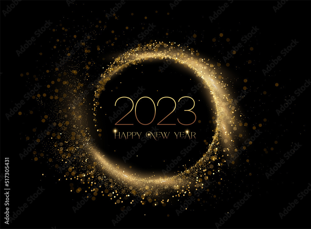 Poster 2023 new year abstract shiny color gold wave design element