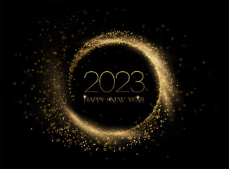 2023 New Year Abstract shiny color gold wave design element - obrazy, fototapety, plakaty