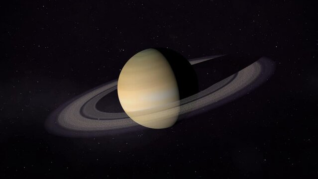 Slowly rotating Saturn. Slow zoom in to Saturn in space. Photo realistic 3D render of Saturn and stars. [ProRes - UHD 4K]