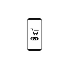 Smartphone and shopping cart logo. Online shopping icon isolated on white background