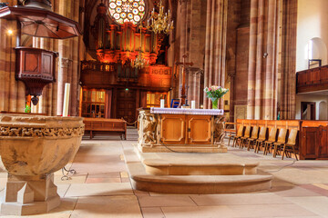 Interior of St. Thomas church in Strasbourg, France