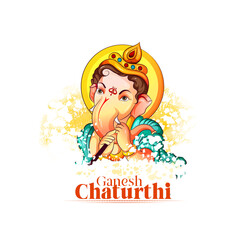 illustration of Lord Ganpati for Happy Ganesh Chaturthi Indian festival 
 - obrazy, fototapety, plakaty