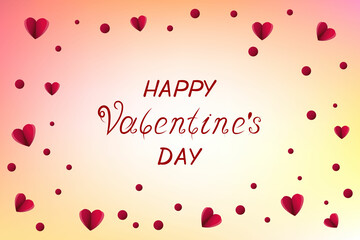 Happy Valentine's Day. Pink, yellow vector pattern with hearts and circles. Modern geometric abstract illustration Valentine's Day, design for your advertisement, poster, banner.