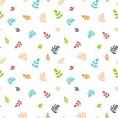 Multicolored silhouettes of leaves on a white background. Seamless pattern