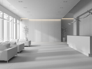 Fototapeta na wymiar White Interior of a hotel spa reception 3D illustration