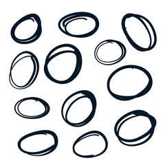 hand drawn oval sketch circles set