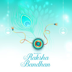 decorative raksha bandhan template with peacock feather effect