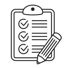 Clipboard with pencil thin line icon. Black vector illustration isolated on white background for graphic and web design.