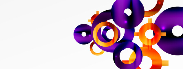 Minimal geometric abstract background. Shiny and glossy circle, line and round shapes design. Trendy techno business template for wallpaper, banner, background or landing