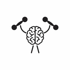 Black brain with dumbbells icon. Intellect, phsychology, knowledge simple pictogram isolated on white. flat illustration