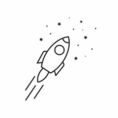 outline rocket ship stars isolated on white background
