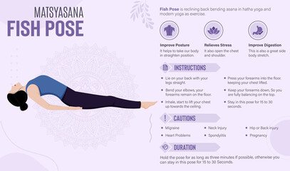 Fish Pose Guide and benefits: Yoga poses vector illustration