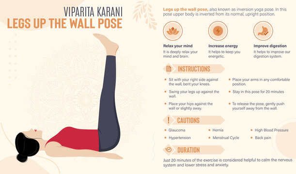 Legs up the Wall Pose Guide and benefits: Yoga poses vector illustration