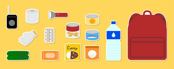 シール風のかわいい非常用持ち出し袋と中身（防災バッグ）