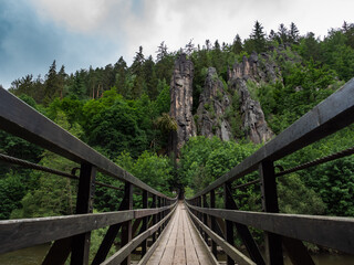 Svatosske Skaly or Hans Heiling Felsen Landscape with Bridge and Rock Formation near Karlovy Vary,...