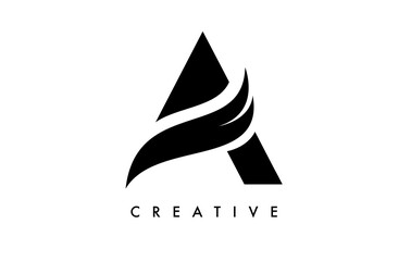 Letter A Logo Icon Design with Swoosh and Creative Curved Cut Shape Vector
