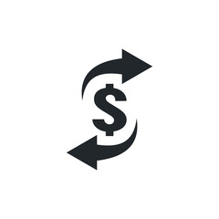flat vector image on white background, dollar icon with arrows, convert or exchange