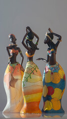 Sculptures of African dancers. Sketches of dancers in various poses. Depiction of dance by African...