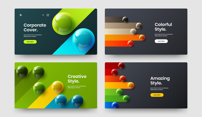 Colorful site vector design illustration set. Modern 3D spheres journal cover concept bundle.