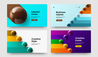 Multicolored 3D balls handbill illustration set. Minimalistic horizontal cover vector design concept composition.