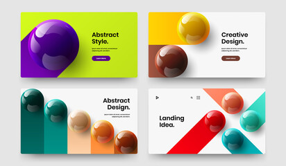 Minimalistic corporate brochure design vector concept composition. Clean 3D balls leaflet template set.
