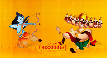 illustration of Bow and Arrow of Rama in Happy Dussehra festival of India Navratri festival
