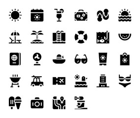 Collection of summer holidays glyph icons set illustration vector
