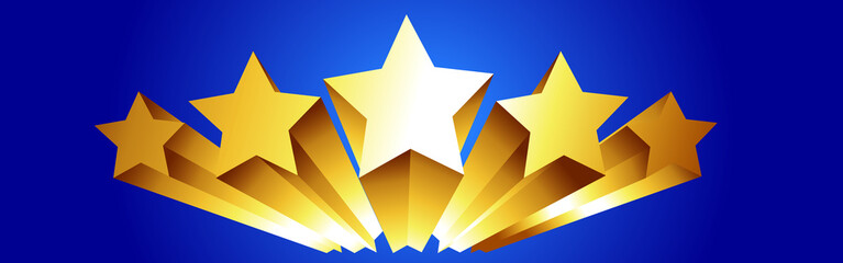 Gold shooting star on blue background. Vector
