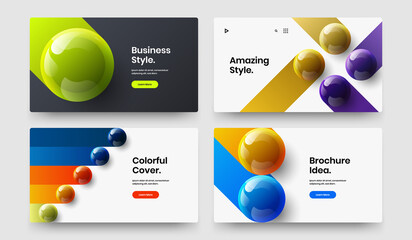 Vivid catalog cover design vector concept set. Simple realistic spheres leaflet illustration bundle.