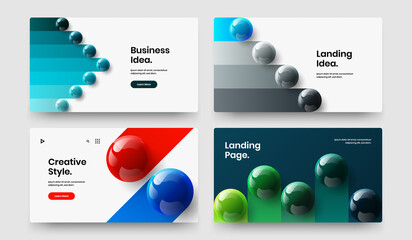 Geometric book cover design vector layout collection. Minimalistic realistic spheres company brochure concept set.