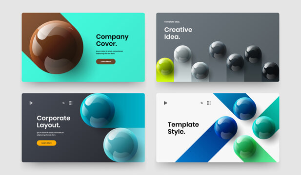 Abstract flyer design vector illustration bundle. Amazing 3D balls web banner template composition.
