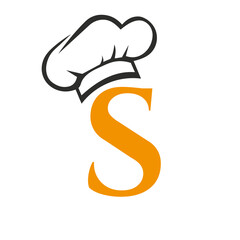Fototapeta premium Letter S Restaurant Logo Concept with Chef Hat Vector Template. Restaurant Chef Hat Logo Symbol