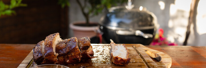 bacon on the cutting board. concept cooking on the barbecue