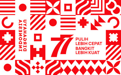 Obraz premium Jakarta, Indonesia: August 17, 2022: Anniversary Logo of Republic of Indonesia. Independence Day. 77 Years. Pulih Lebih Cepat, Bangkit Lebih Kuat (Translate: Recover Faster, Rise Stronger). Vector.