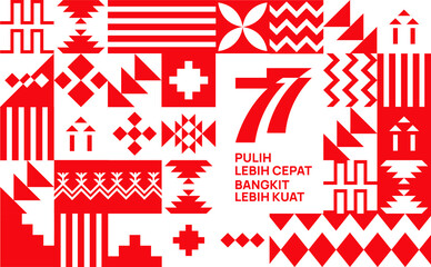 Naklejka premium Jakarta, Indonesia: August 17, 2022: Anniversary Logo of Republic of Indonesia. Independence Day. 77 Years. Pulih Lebih Cepat, Bangkit Lebih Kuat (Translate: Recover Faster, Rise Stronger). Vector.